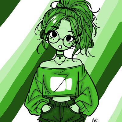 girl with a messy ponytail glasses a baggy crop top and jean shorts