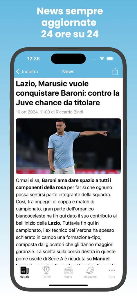 La Lazio Siamo Noi - News article about the Lazio soccer team on a mobile phone screen