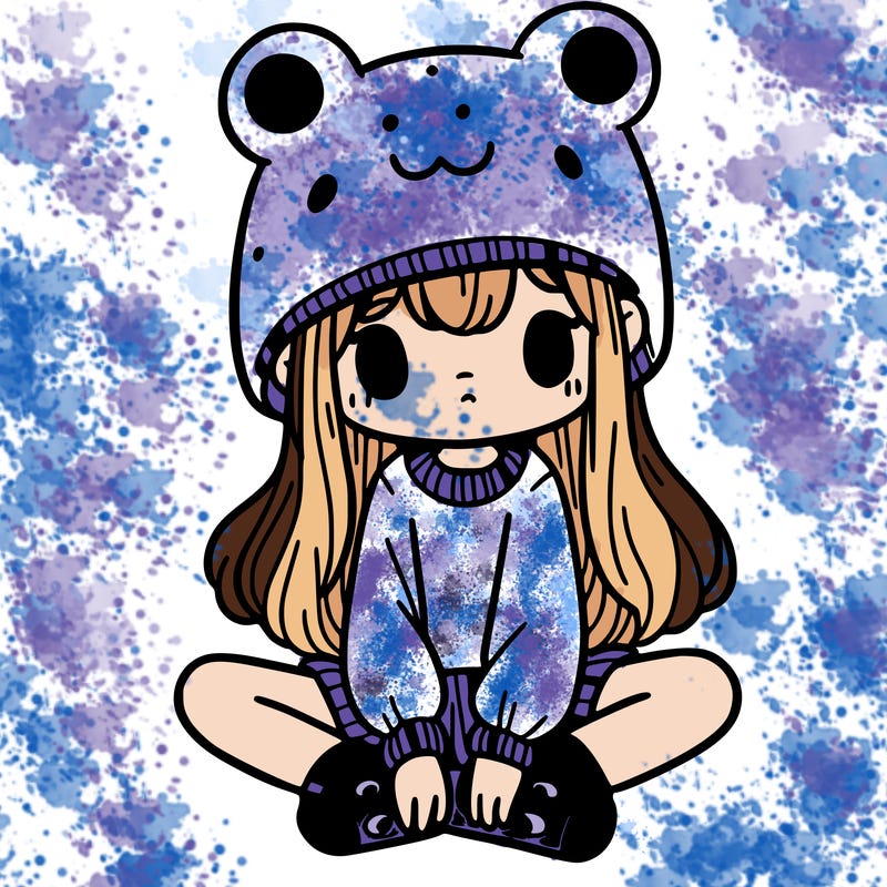 a girl wearing a frog hat and some frog socks