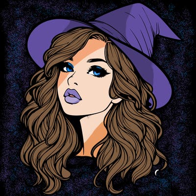 realistic witch girl with wavy hair and lips