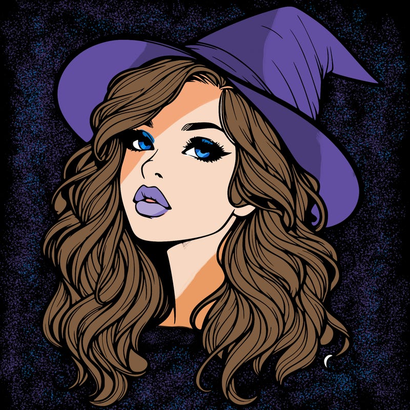 realistic witch girl with wavy hair and lips