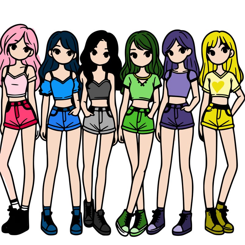 a group of girls wearing crop tops and shorts