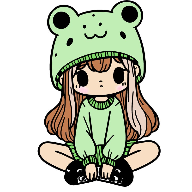a girl wearing a frog hat and some frog socks