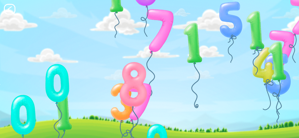 Balloon Pop for Little Kids - Colorful number shaped balloons floating in a bright sky