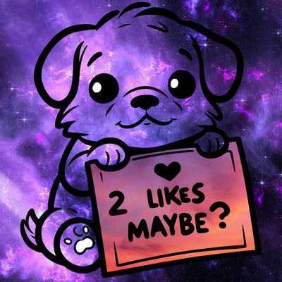 a puppy holding a sign that says 2 likes maybe?