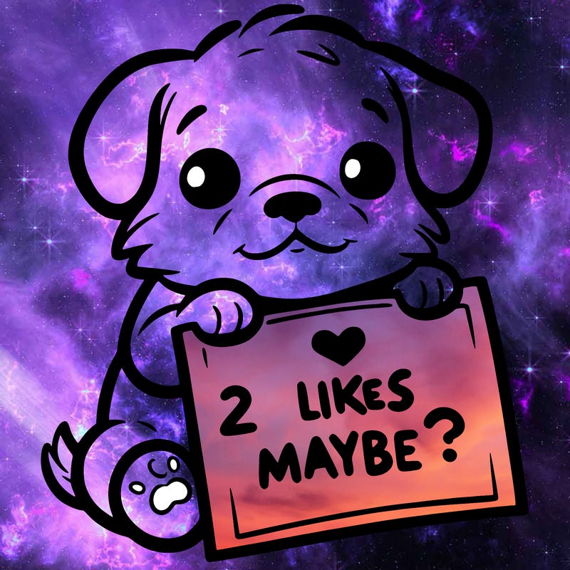 a puppy holding a sign that says 2 likes maybe?