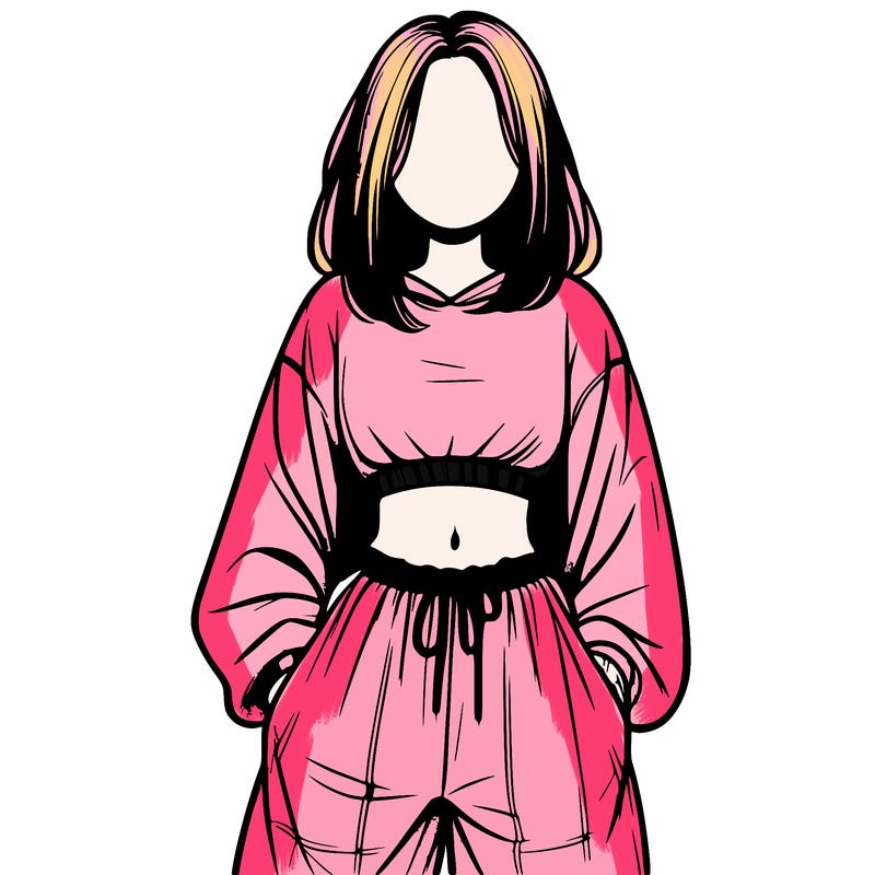 realistic girl faceless with baggy pants and a crop top