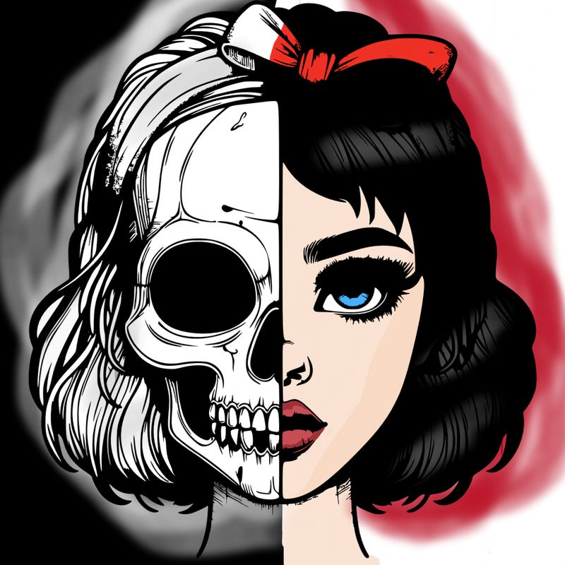 realistic girl with half skull mask