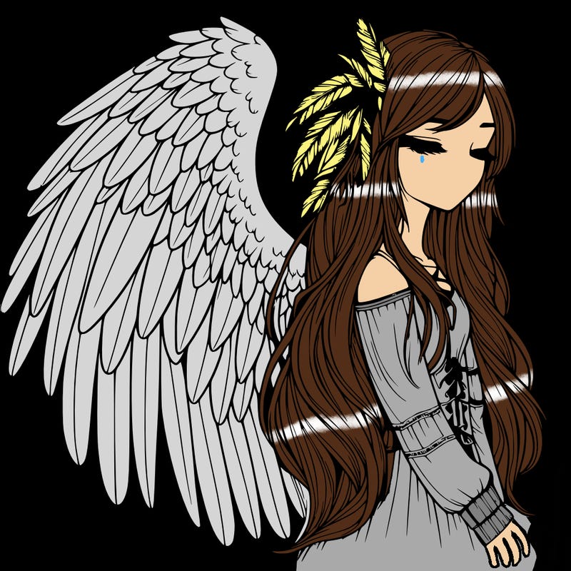realistic girl with bird wings and some feathers in her hair