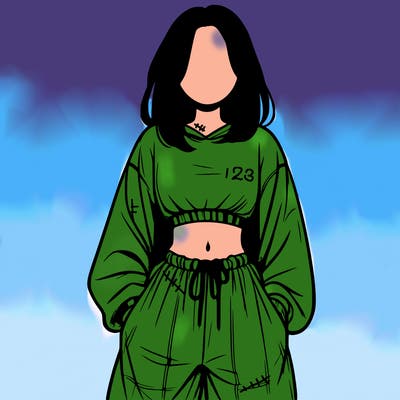 realistic girl faceless with baggy pants and a crop top