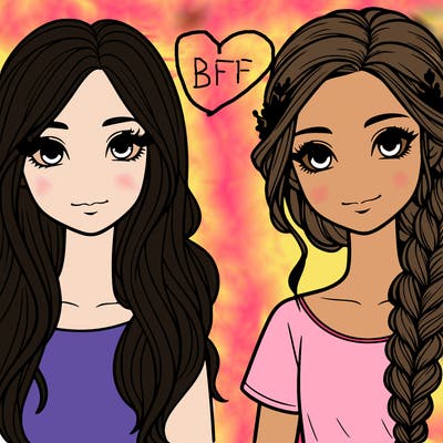 two realistic girls one with loose hair and one with a braid