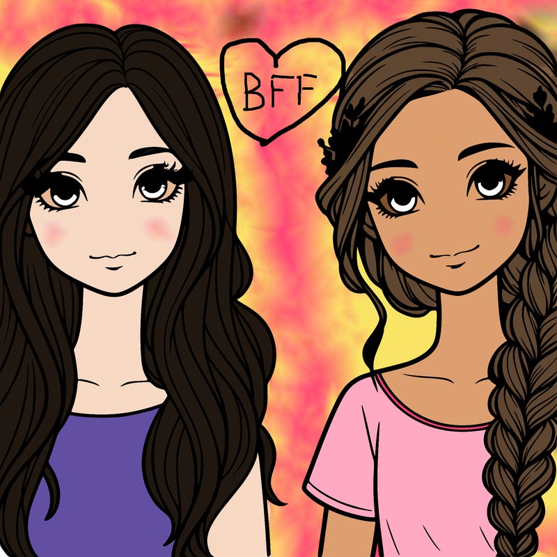 two realistic girls one with loose hair and one with a braid