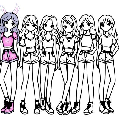 a group of girls wearing crop tops and shorts