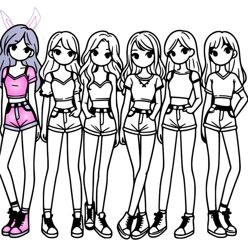 a group of girls wearing crop tops and shorts