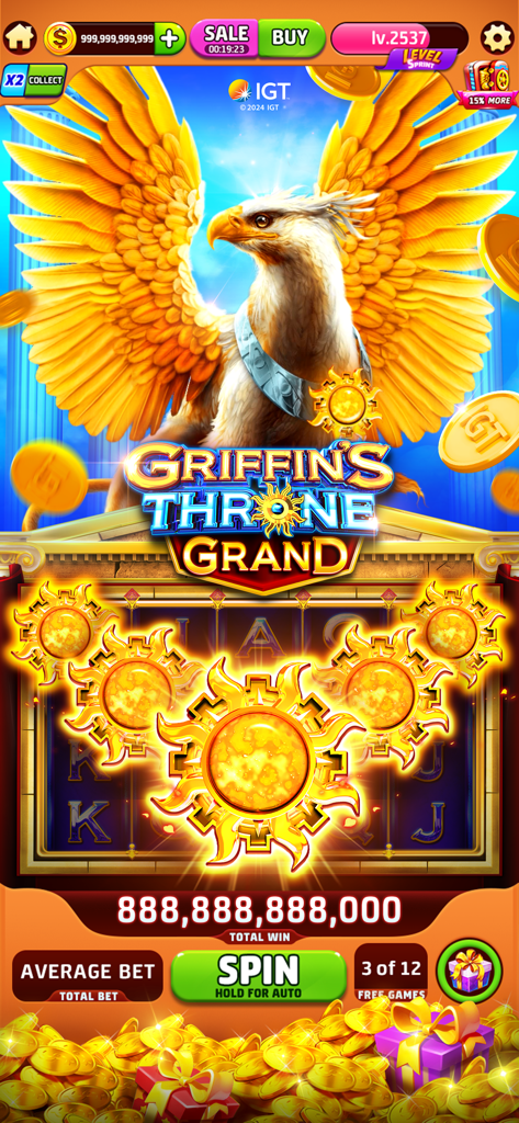 Juego de tragaperras de casino Jackpot Crush que presenta la máquina Grand IGT Griffins Throne con una enorme ganancia de bote