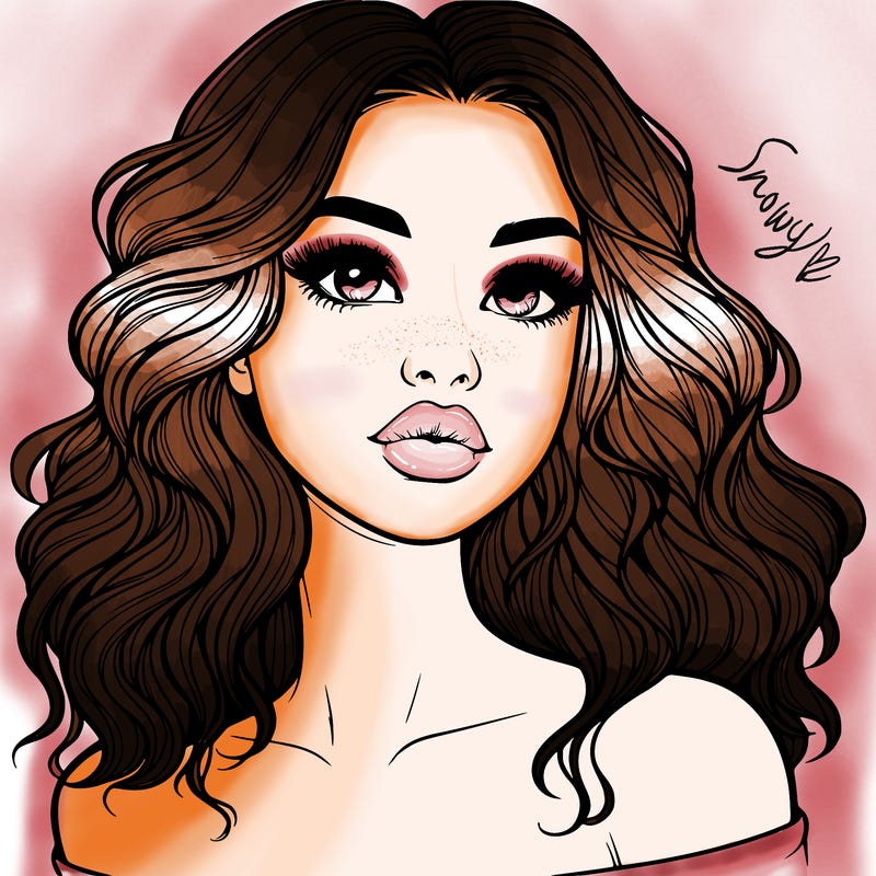realistic girl with wavy hair and lips