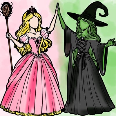 detailed realistic split of a princess and a witch