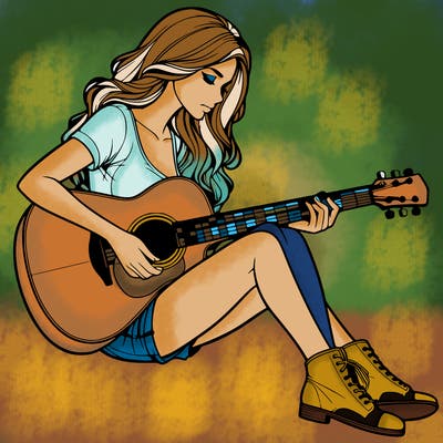realistic woman play guitar