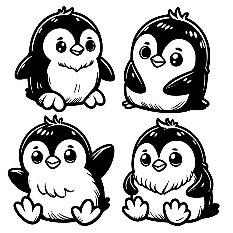 4 cartoon penguins