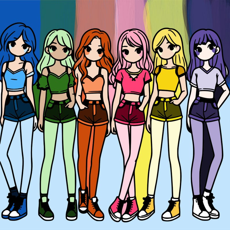 a group of girls wearing crop tops and shorts
