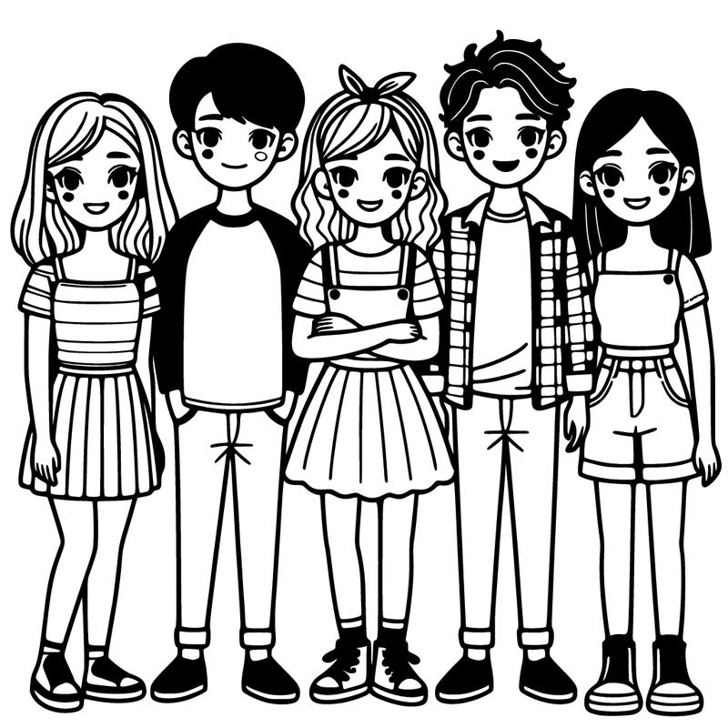 friend group with two girls and three boys