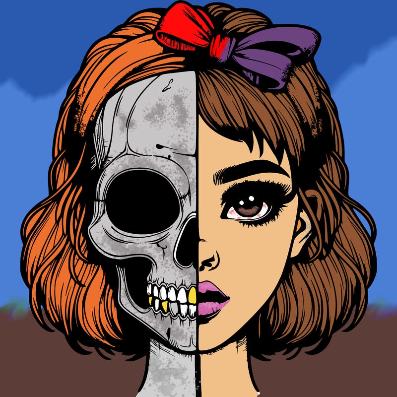 realistic girl with half skull mask