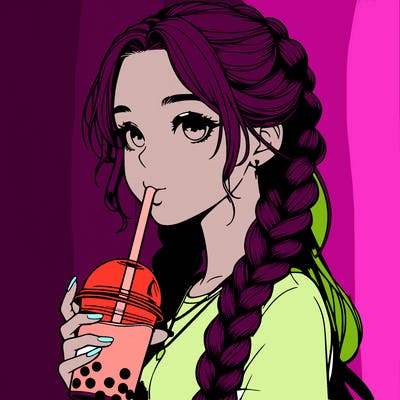 realistic girl with braided hair drinking boba