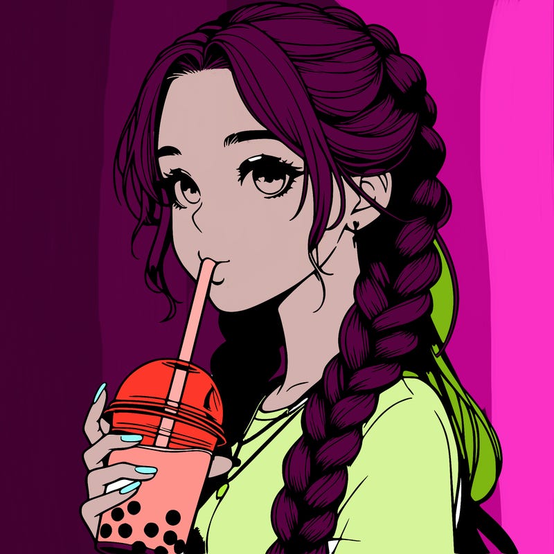 realistic girl with braided hair drinking boba
