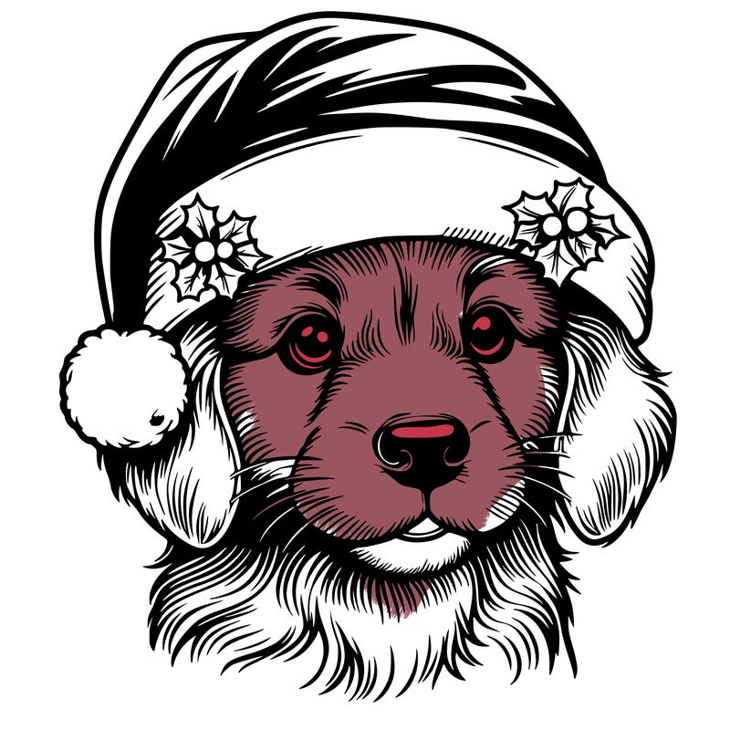 realistic dog wearing a santa hat