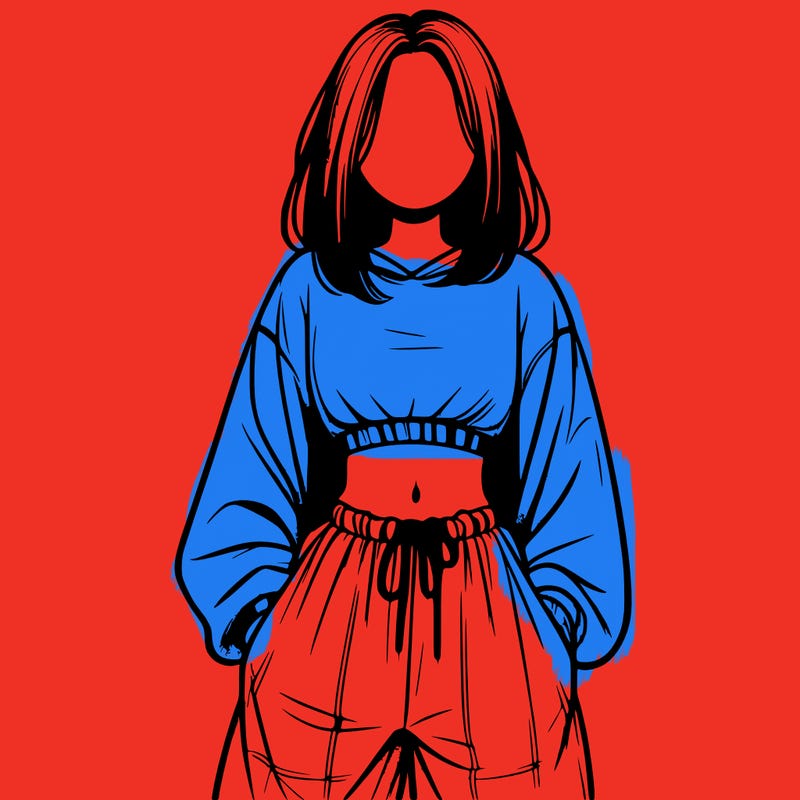 realistic girl faceless with baggy pants and a crop top