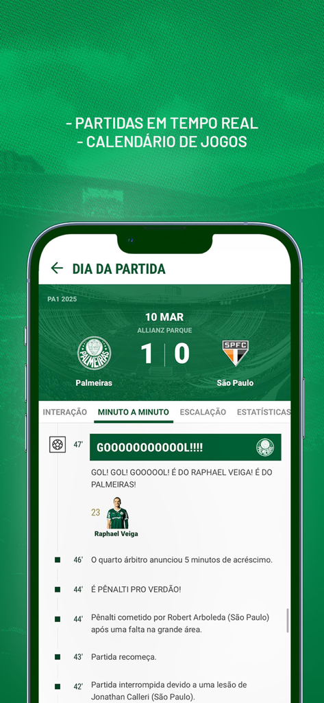 Palmeiras Oficial - Real-time soccer match updates on the Palmeiras Oficial mobile app.