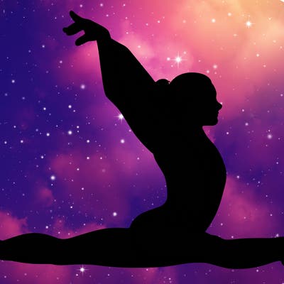 realistic gymnast doing splits with plain background