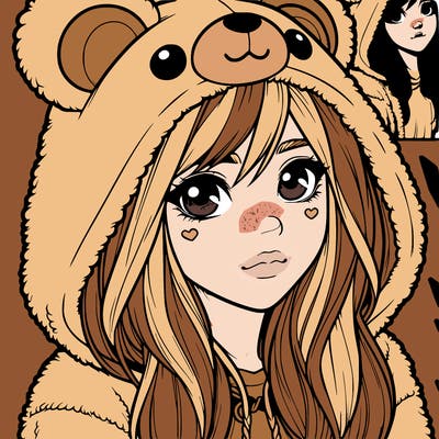 realistic girl in a bear hoodie