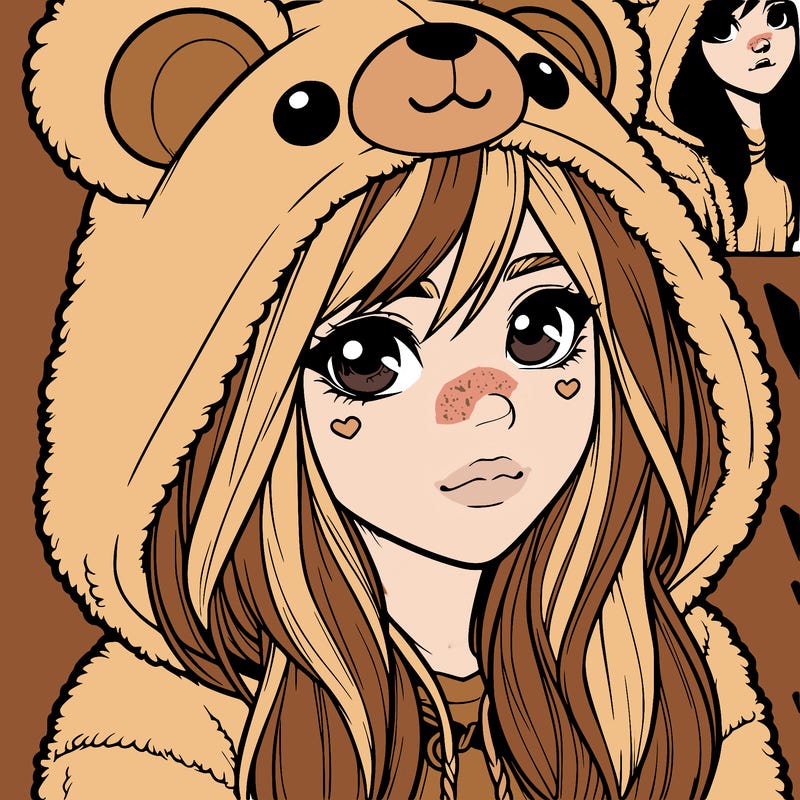 realistic girl in a bear hoodie