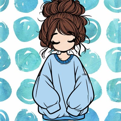 girl with baggy sweatshirt and messy bun