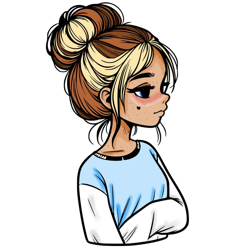 realistic girl with a bun alone