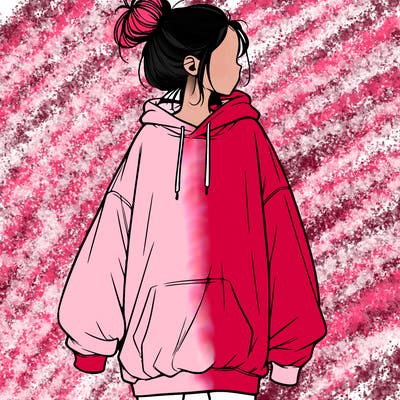 realistic girl with a oversized sweatshirt on and a bun