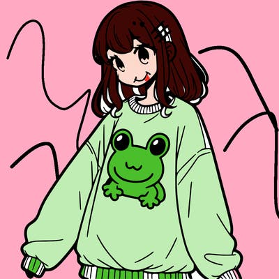 girl wearing frogging sweatshirt