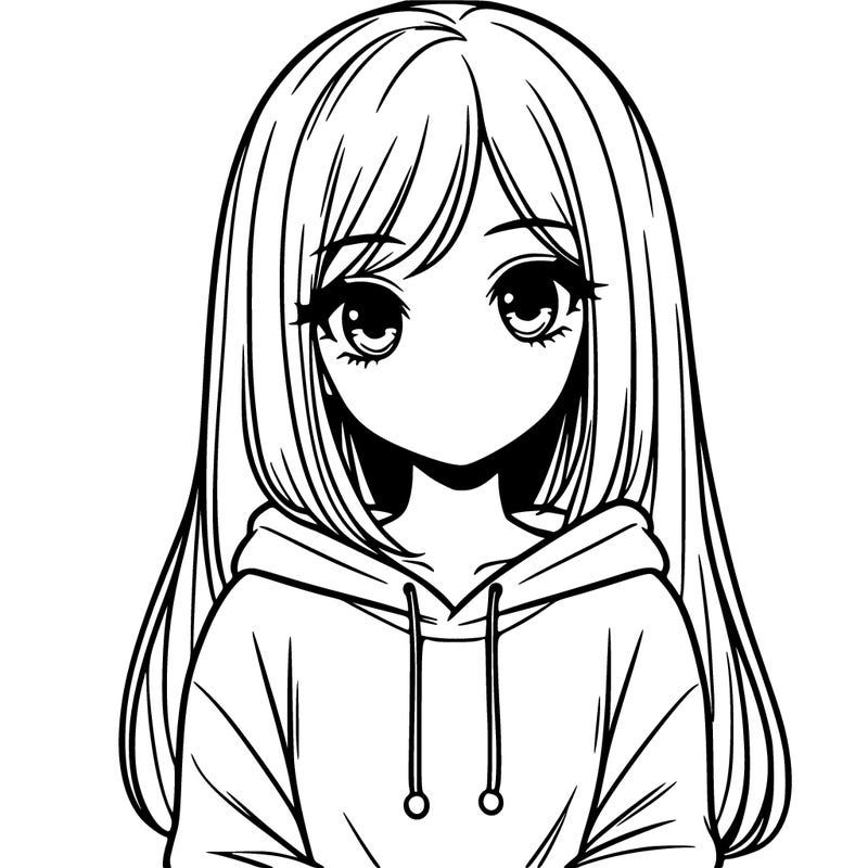 realistic girl with hoodie and hair down
