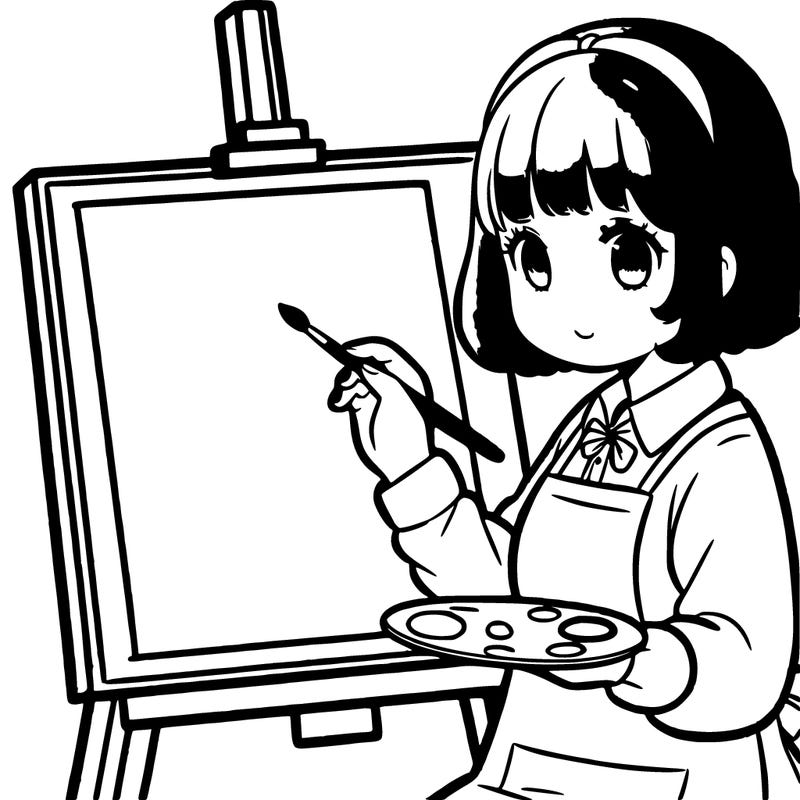 a chubby manga woman, painting.