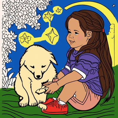 little girl with puppy