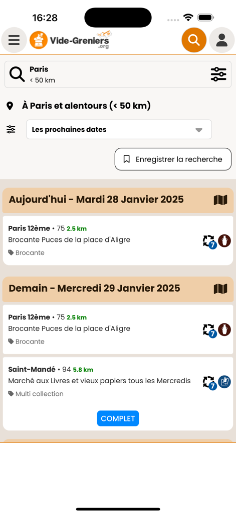 Vide-greniers.org - Résultats de recherche de brocantes et vide-greniers locaux dans l'application Vide-greniers.org