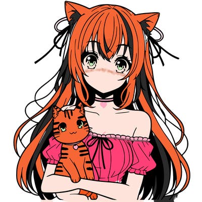 anime girl with cat