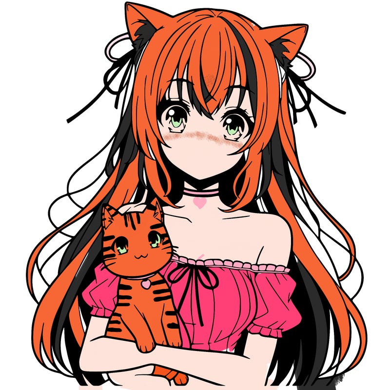 anime girl with cat
