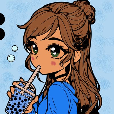 a realistic girl drinking boba