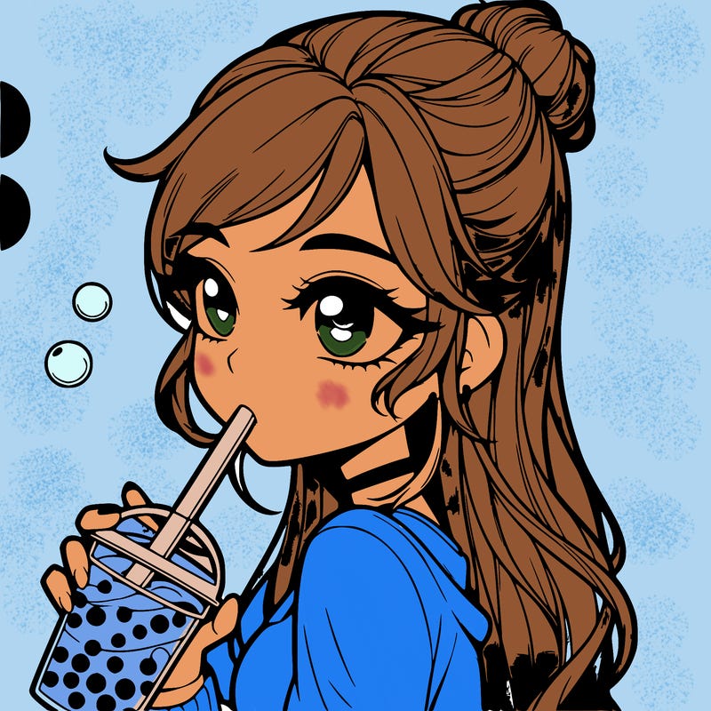 a realistic girl drinking boba