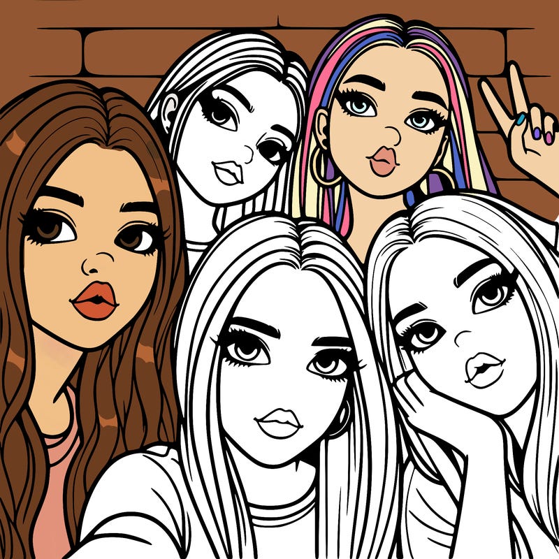 group of teen girls friends y2k up close in a selfie