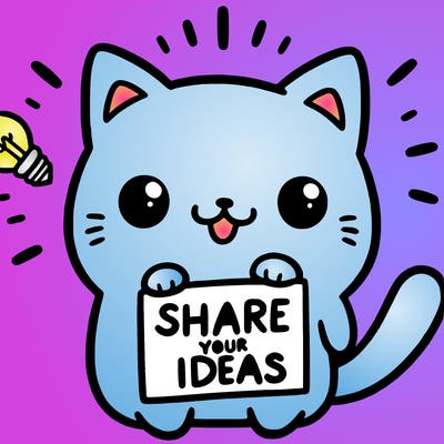 a cute cat saying share your ideas