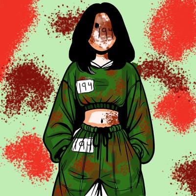 realistic girl faceless with baggy pants and a crop top