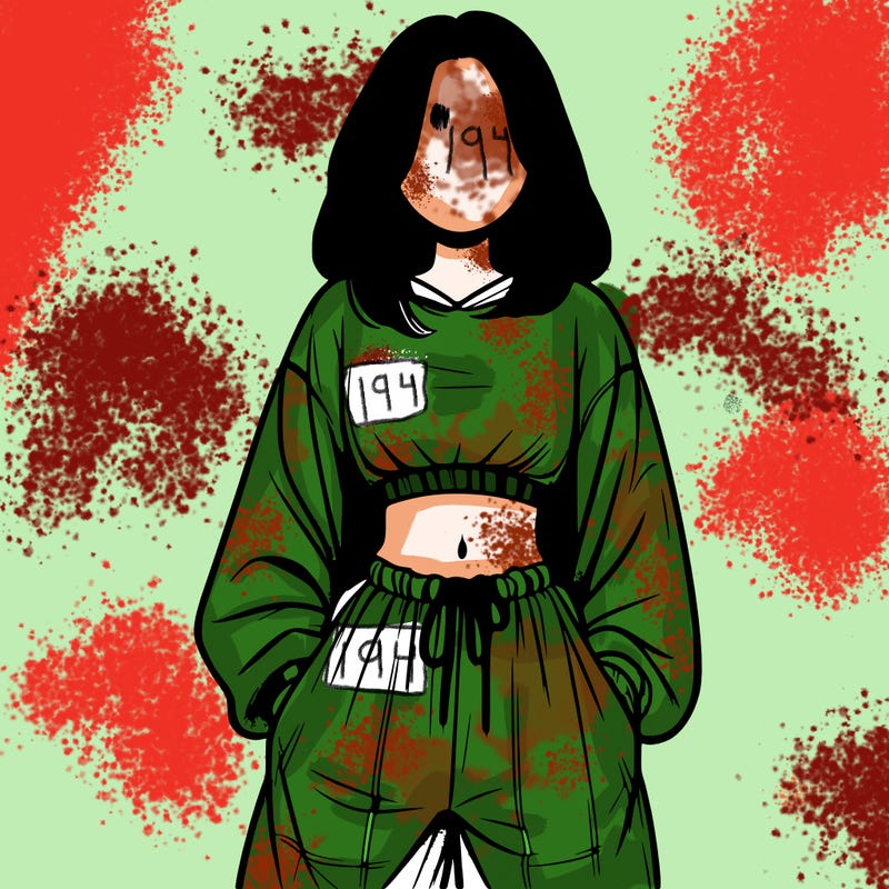 realistic girl faceless with baggy pants and a crop top